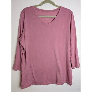 Woolx Women's Elena 3/4 Sleeve V-Neck Loose Fit Top in Dusty Pink XL Merino Wool